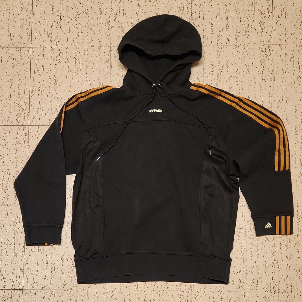 Adidas Black & Yellow Three Stripes Embroidered Ivy Park Pullover Hoodie Sweater